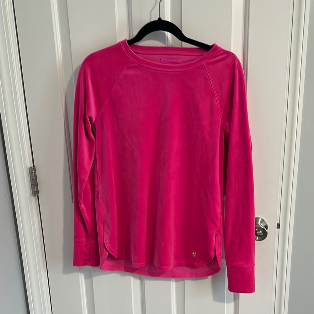 Lilly Pulitzer Luxletic Blythe Velour Pullover Long Sleeve Shirt Hot Pink, Sz S